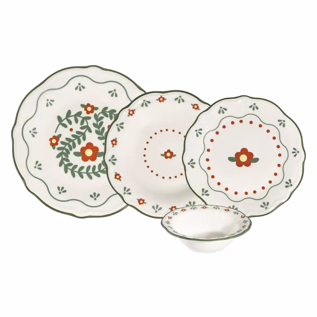 Servizio piatti DMORA Nonafa in ceramica e porcellana con decoro floreale, set da 24 pezzi, multicolore – 2