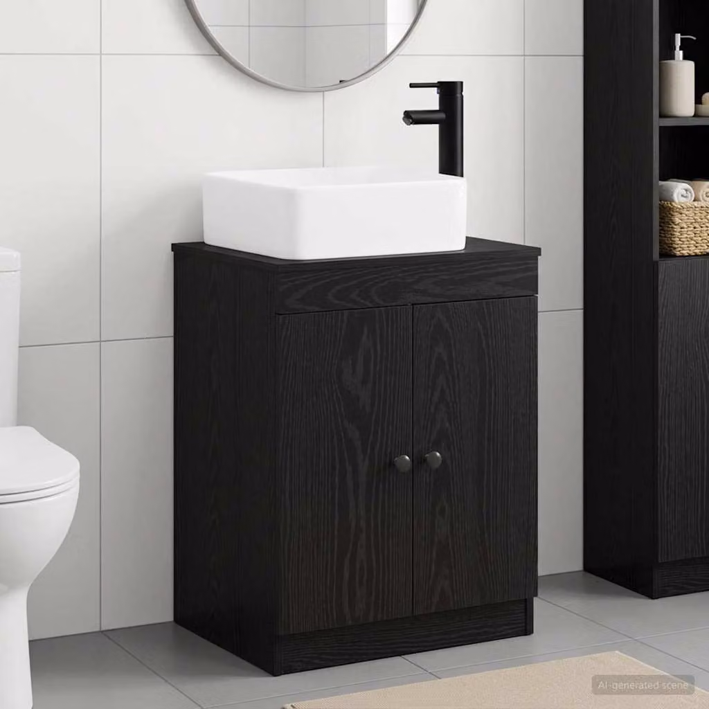 Set di mobili per il bagno moderno vidaXL con mobile lavabo nero opaco in legno MDF