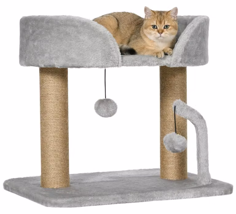 Tiragraffi, tiragraffi per gatti di piccole dimensioni da 42 cm con palo in juta, piattaforma, grigio