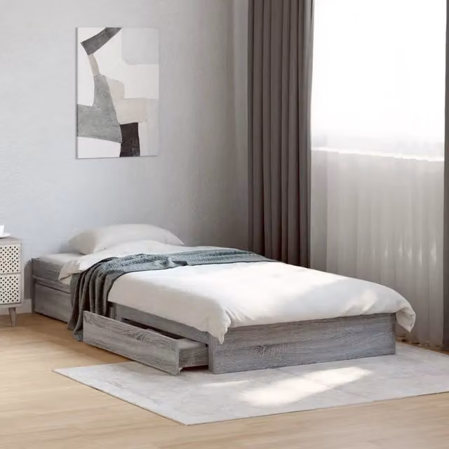 Giroletto Cassetti-Struttura Letto con contenitore Grigio Sonoma 100x200 cm Legno Multistrato 699426