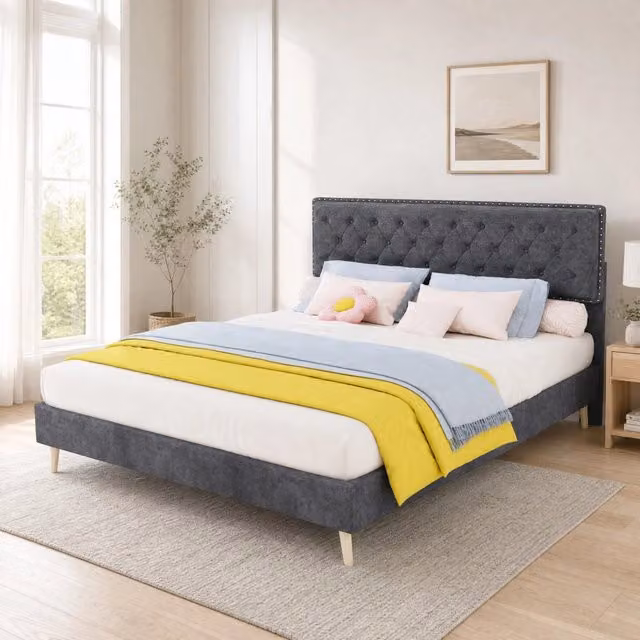 Letto matrimoniale 160x200 cm in velluto olandese grigio con testiera alta