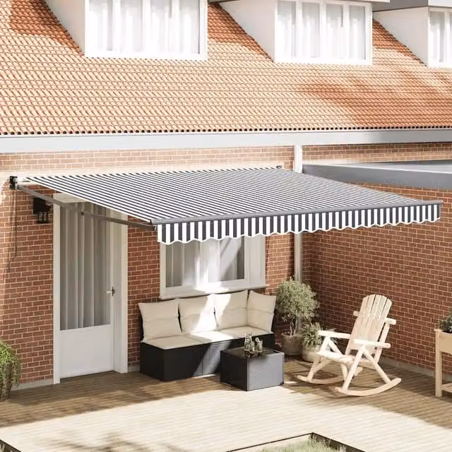 Tenda retrattile-Tenda parasole per balcone Antracite e Bianca 4x3 m Tessuto e Alluminio 232216