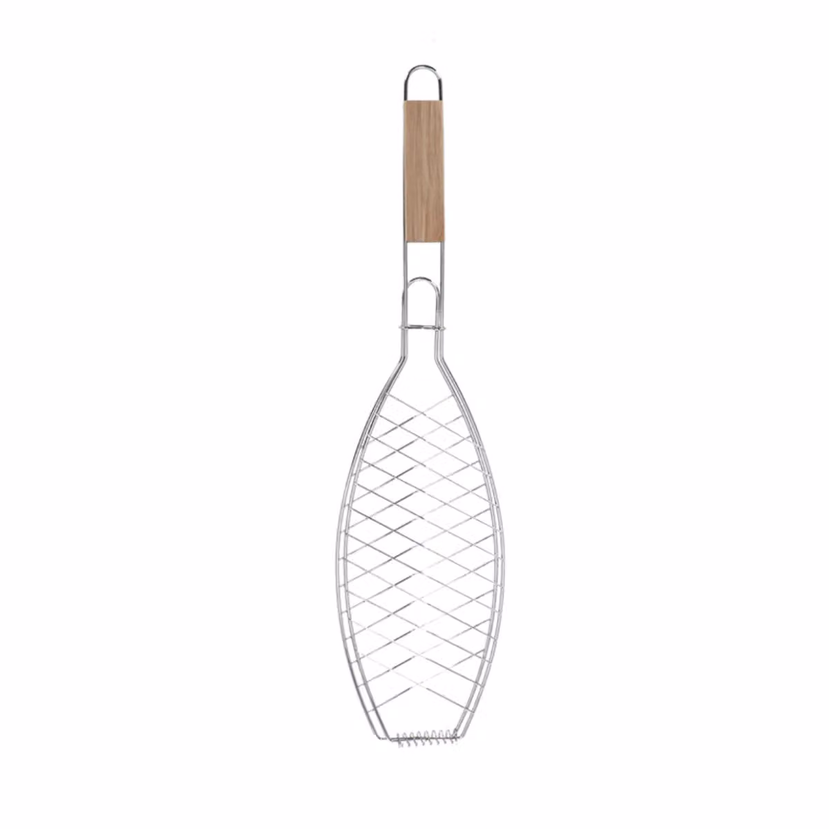 Esschert Design porta pesce da barbecue 58 cm in acciaio inox e legno di frassino