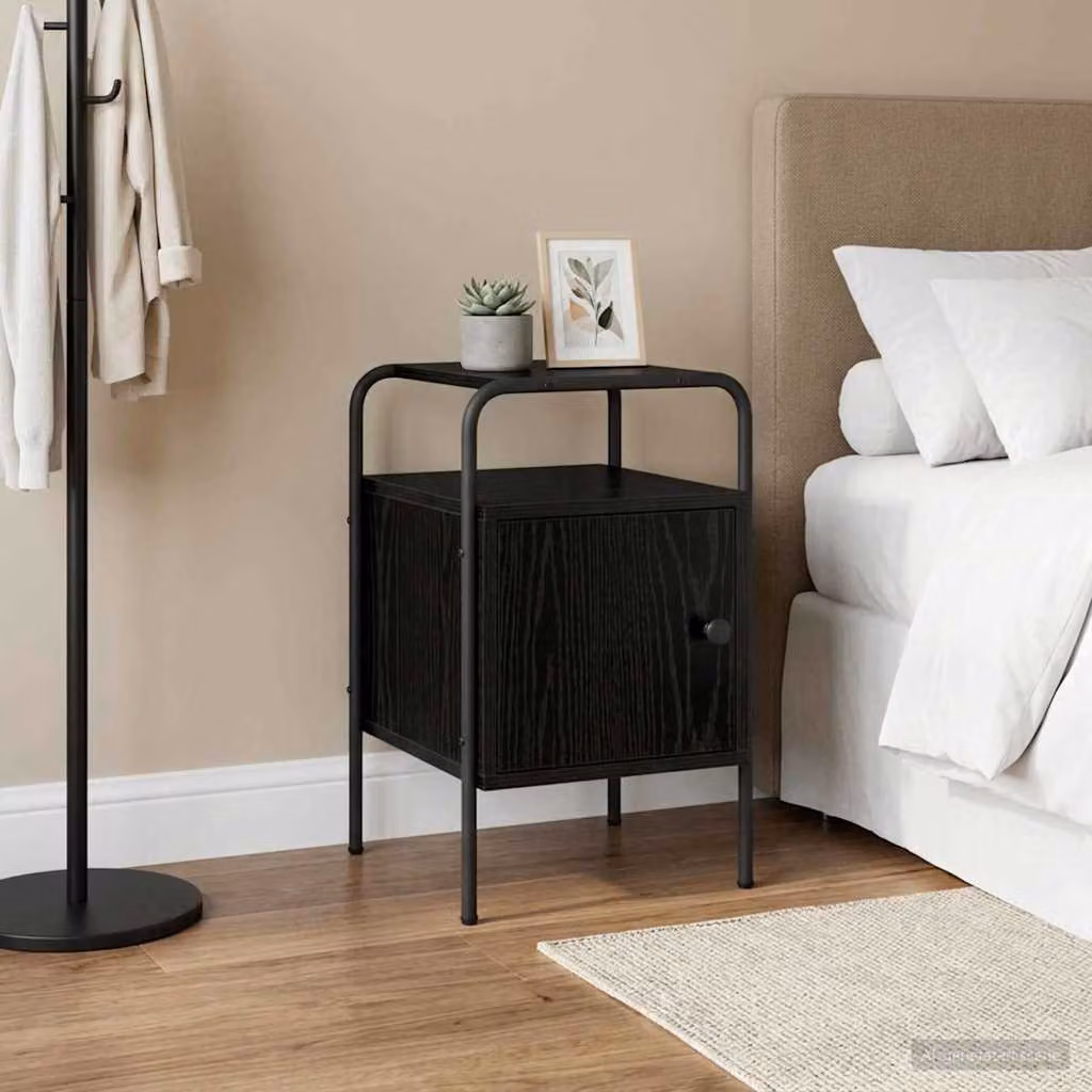Armadio da notte vidaXL in legno ingegnerizzato e metallo, colore nero e marrone rovere, stile moderno
