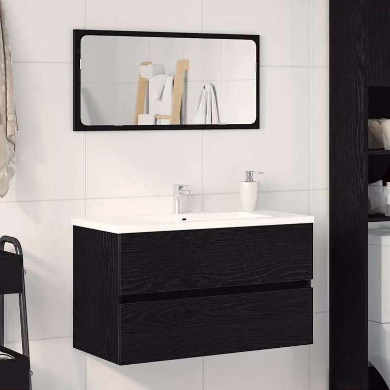 Mobile da bagno vidaXL in legno e metallo, Rovere e Nero, L: 80 cm, P: 38,5 cm, H: 45 cm