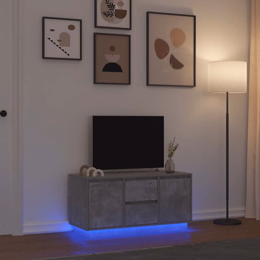 vidaXL Mobile Porta TV con Luci LED Grigio Cemento L: 100 cm, P: 41 cm, H: 50 cm