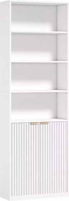 Libreria HOMCOM a 6 Livelli con 4 Scomparti Aperti e 2 Ante, Bianco, L 60 cm x P 24 cm x H 182 cm – 1