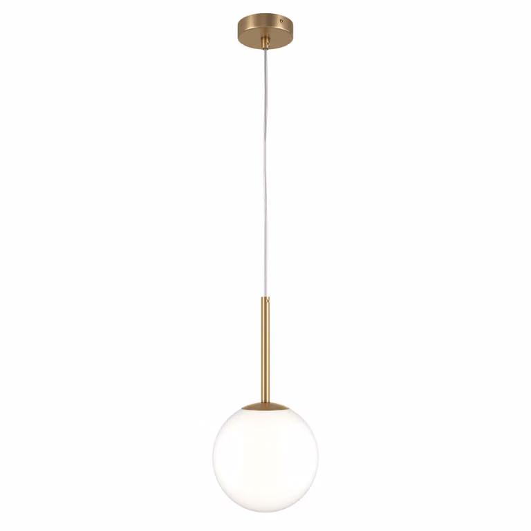 Lampadario Minimal Basic Form Medio In Metallo Oro 1 Luce E Diffusore Bianco