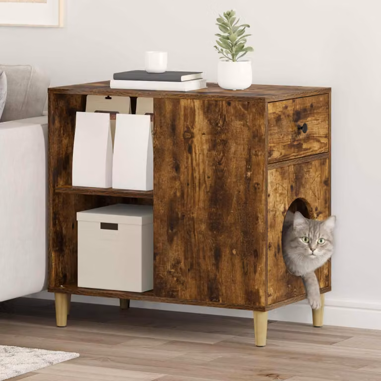 Casa per Gatti vidaXL in Rovere Fumo, L 72 cm x P 42,5 cm x H 70 cm