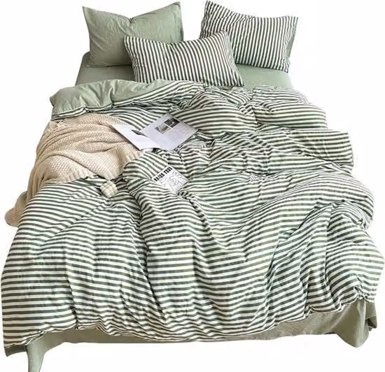 Set di biancheria da letto a strisce verdi in 100% poliestere con coperta 180 x 220 cm, lenzuolo 230 x 250 cm e 2 cuscini 48 x 74 cm