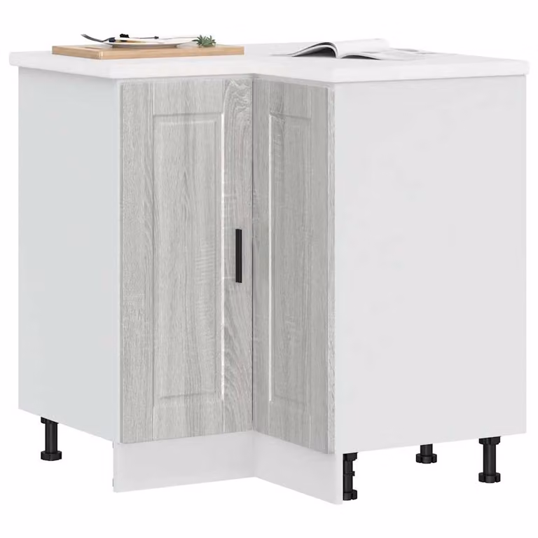 Base ad angolo per cucina moderna vidaXL in legno e MDF, Grigio Sonoma e Bianco, L/P/H: 75,5 x 81,5 x 75,5 cm
