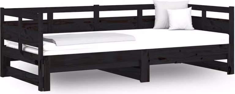 Dormeuse Estraibile Nera in Legno Massello di Pino 2x(90x190)cm
