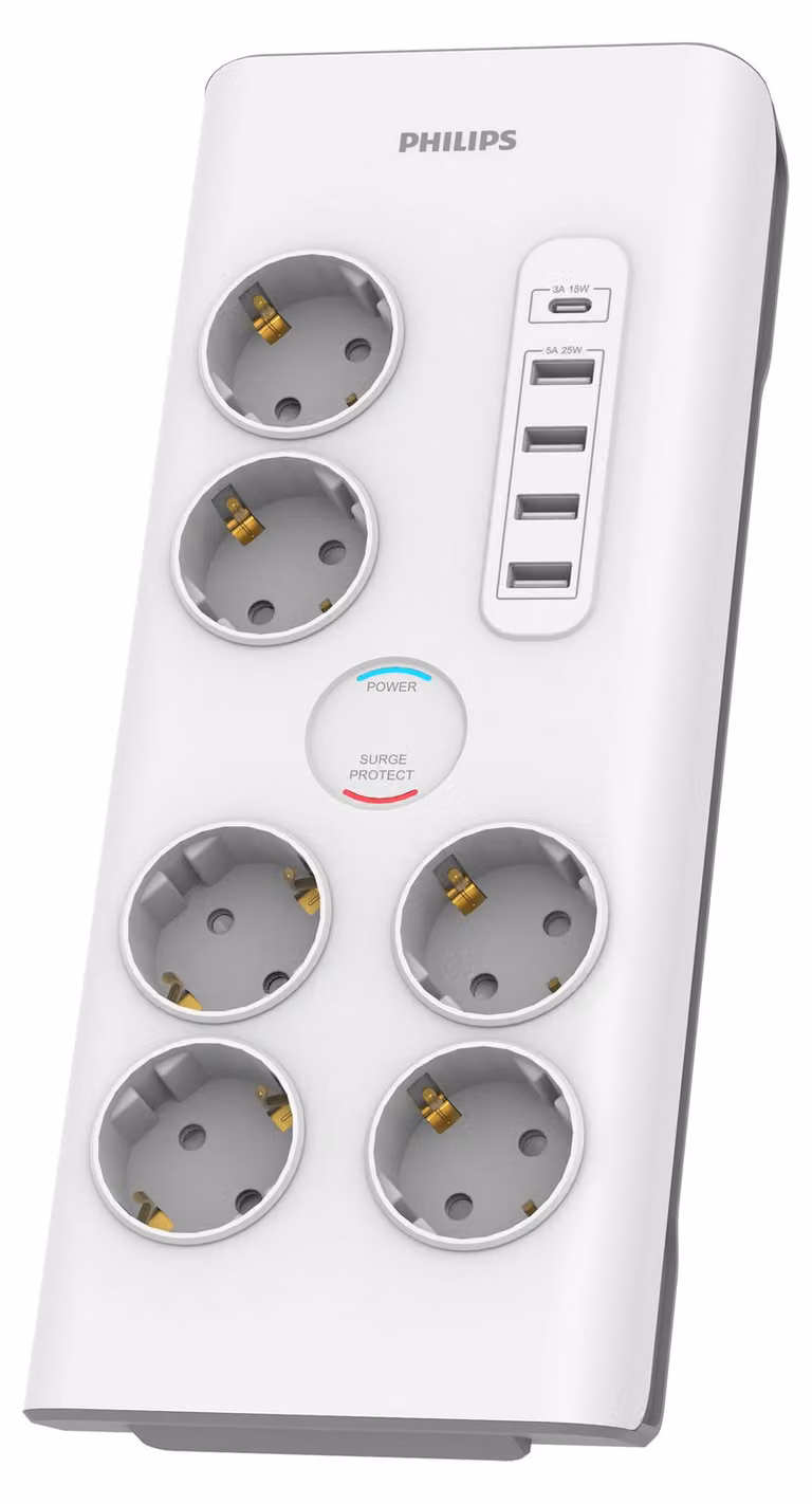 Ciabatta multipresa Philips SPN7060WA/10 con 6 prese Schuko e 4 porte USB da 35 W