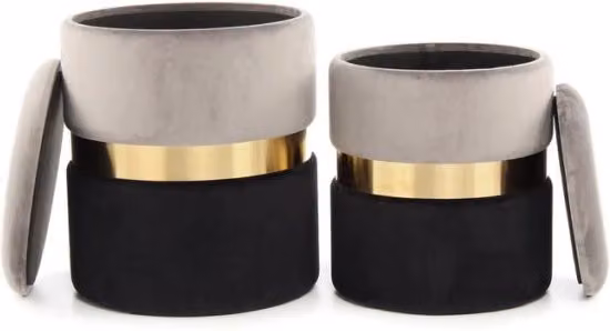 Set di 2 pouf contenitore Zora in velluto grigio e oro di Kendra Home – 1