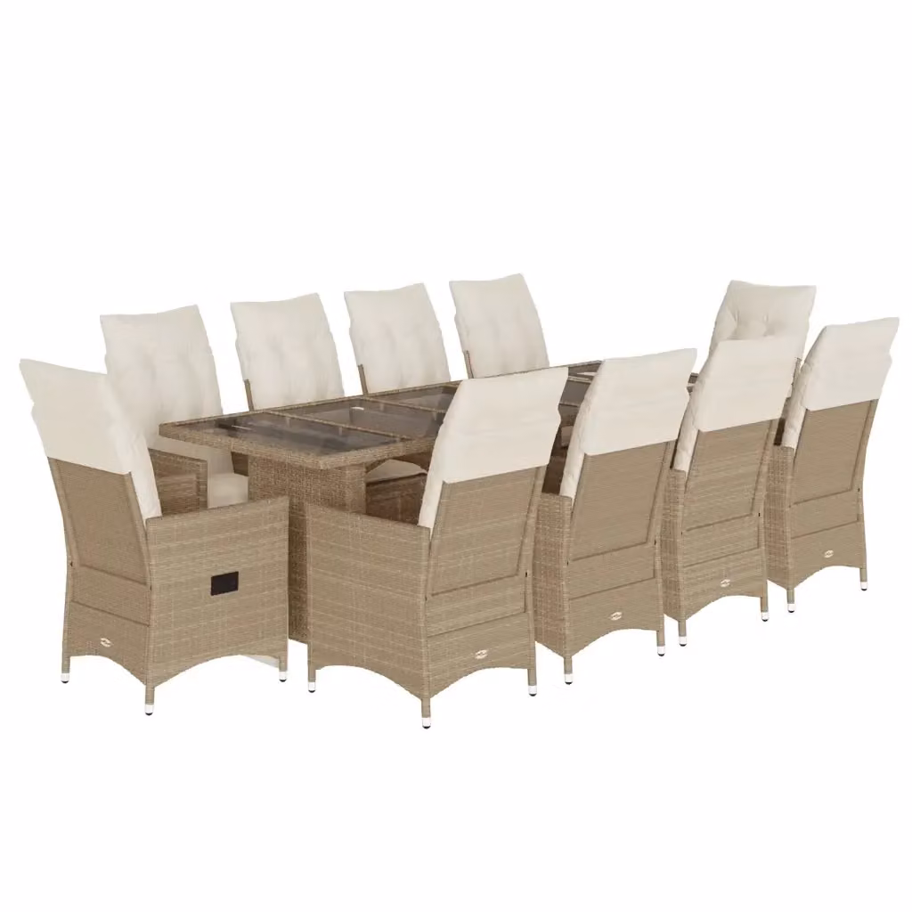 Set Bistrò da Giardino vidaXL 11 pz in Polyrattan Beige e Bianco con Cuscini – 2