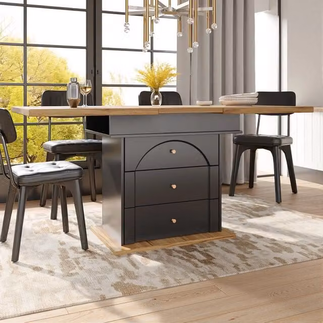 Tavolo allungabile moderno WISHDOR rettangolare in MDF e metallo, nero e marrone, L/P/H: 110-140 x 80 x 75 cm
