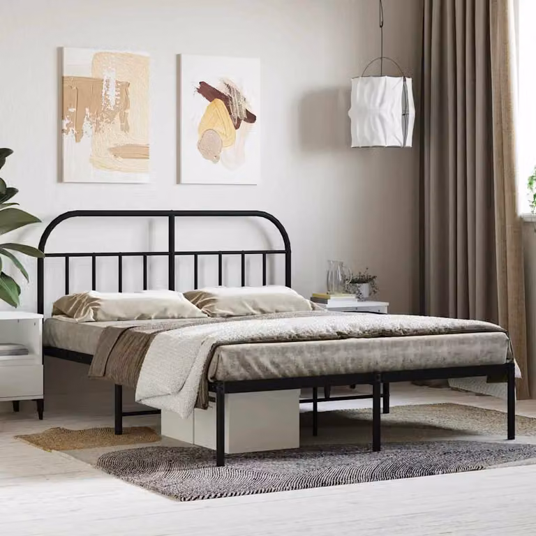 vidaXL Giroletto con Testiera in Metallo Nero L/P/H: 140 x 190 x 146 cm