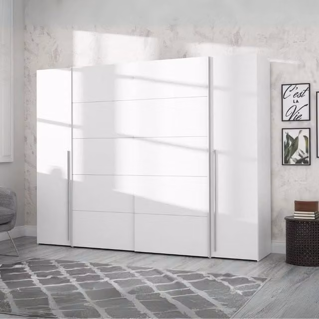 Armadio Callia con 2 ante battenti e 2 ante scorrevoli colore bianco 270.3x61.2xH210.5 cm.