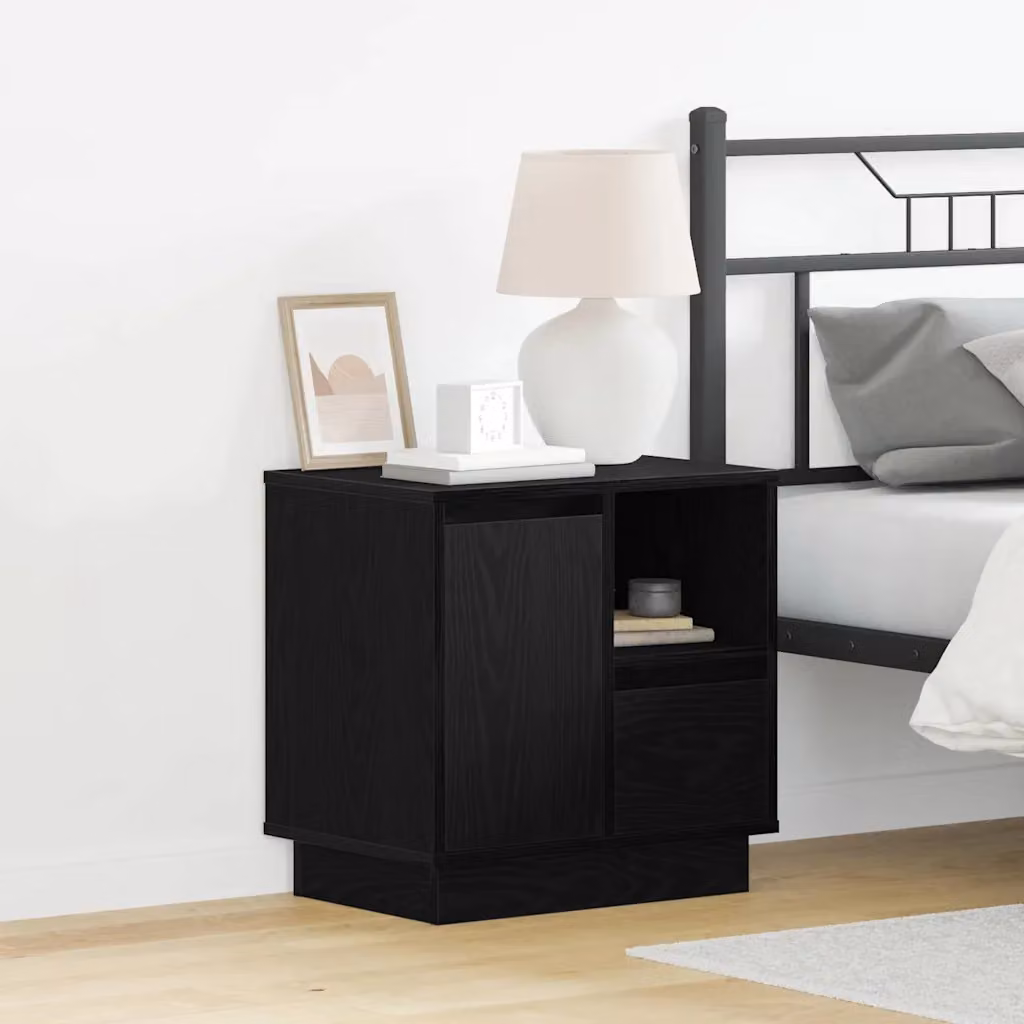 vidaXL Armadio da Notte Moderno Nero Opaco con Illuminazione Integrata L/P/H: 50 x 34,5 x 50 cm