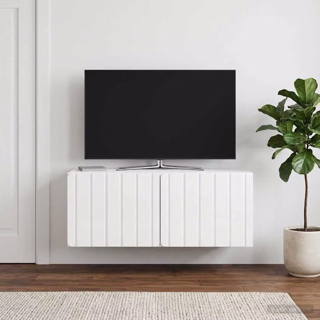 vidaXL Mobile Porta TV da Muro Moderno Bianco Lucido L: 78,5 cm, P: 31 cm, H: 30 cm