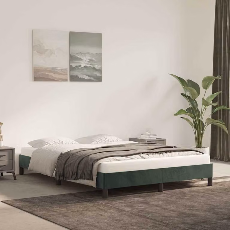 vidaXL Giroletto in Velluto Verde Scuro con Doghe in Legno L/P/H: 140 x 200 x 25 cm