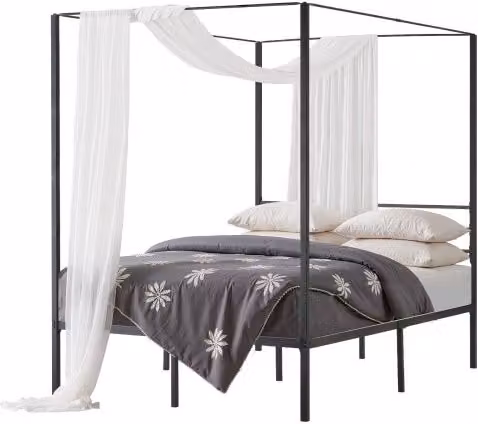 Letto a Baldacchino Matrimoniale VEVOR in Metallo con Testiera Minimalista e Design a 4 Baldacchini, Nero, L: 196.5 cm, P: 137 cm, H: 183 cm
