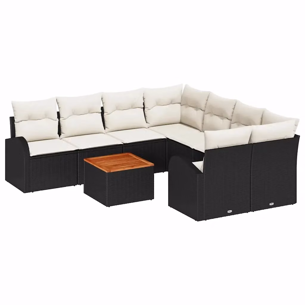 Set Divano da Giardino vidaXL 9 Pezzi in Polyrattan Nero con Cuscini e Tavolino da Esterno a Forma di L – 2