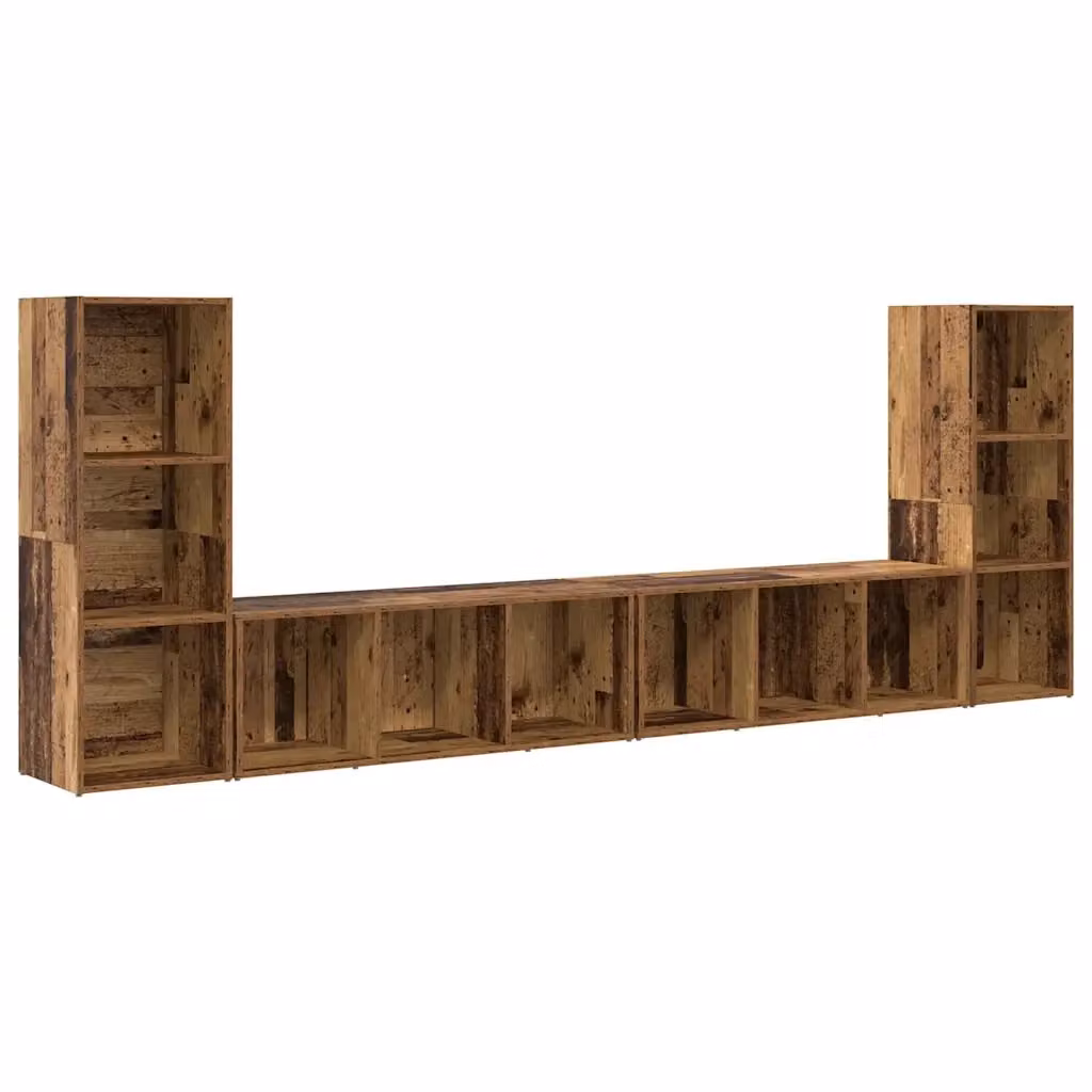 Set mobile TV moderno vidaXL in 4 pezzi, colore marrone, legno vecchio e MDF, L/P/H: 37 x 35 x 107 cm – 2