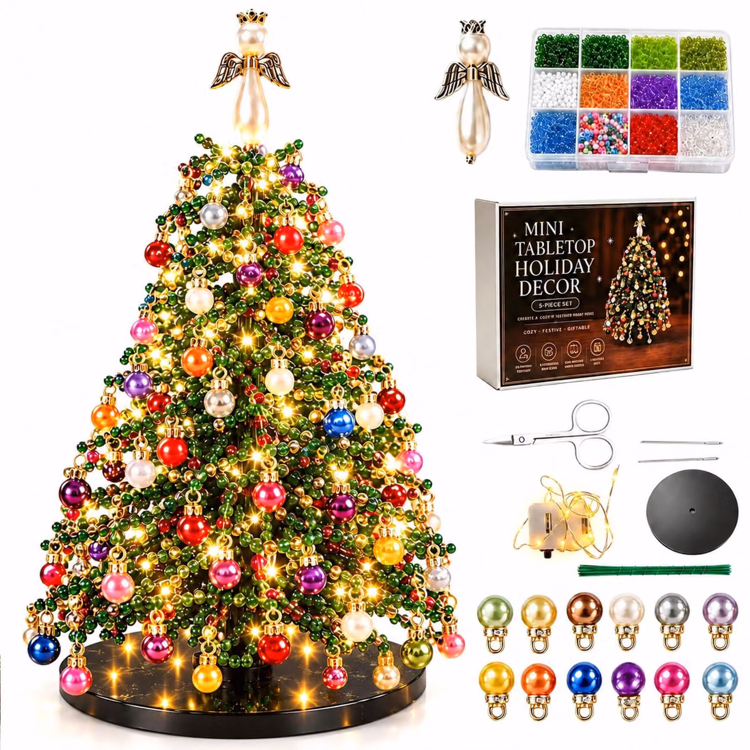 Kit per creare: Albero di Natale 3D luminoso realizzato con perline di cristallo, da assemblare