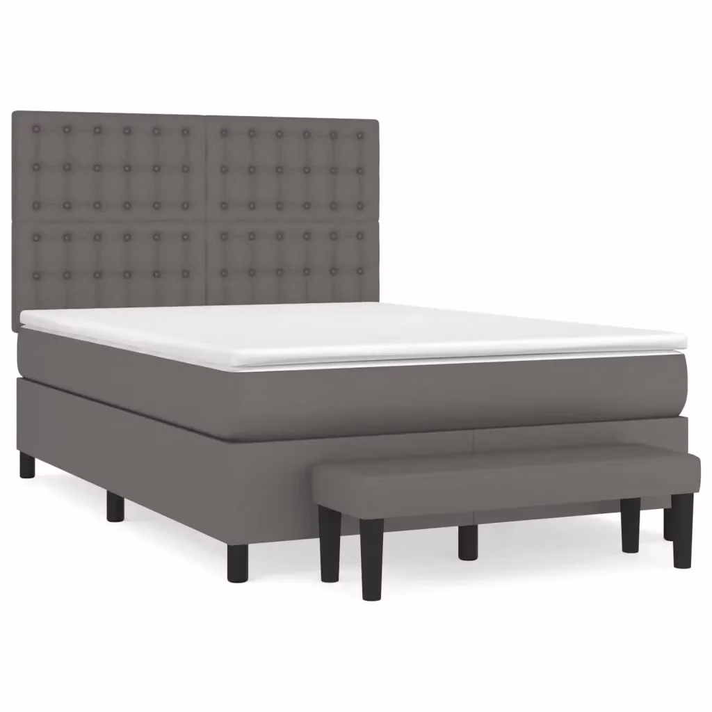 Letto a molle con materasso vidaXL in similpelle grigia e bianca L/P/H: 190 x 140 x 128 cm – 2