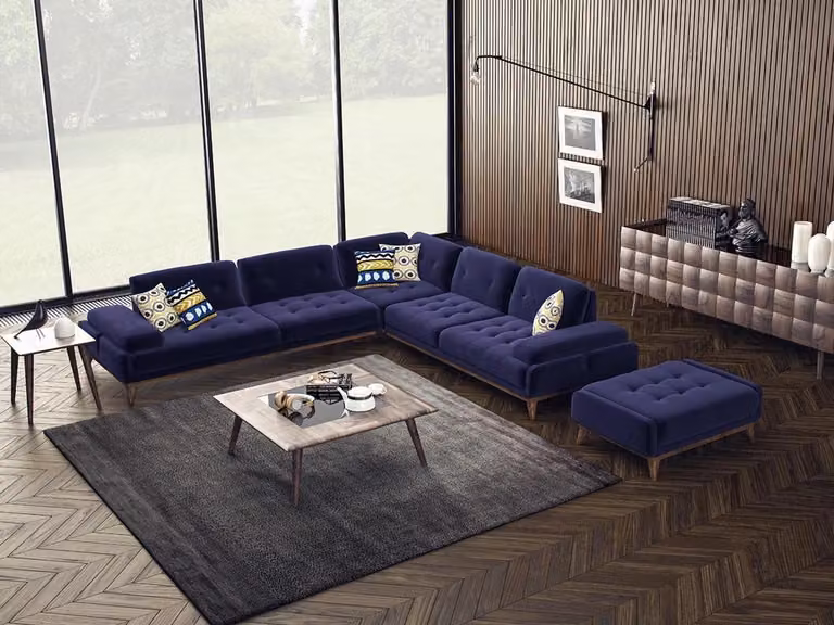 Design Blau Ecksofa L-Form Polster Sitz Polstermöbel Wohnzimmer Couchtisch