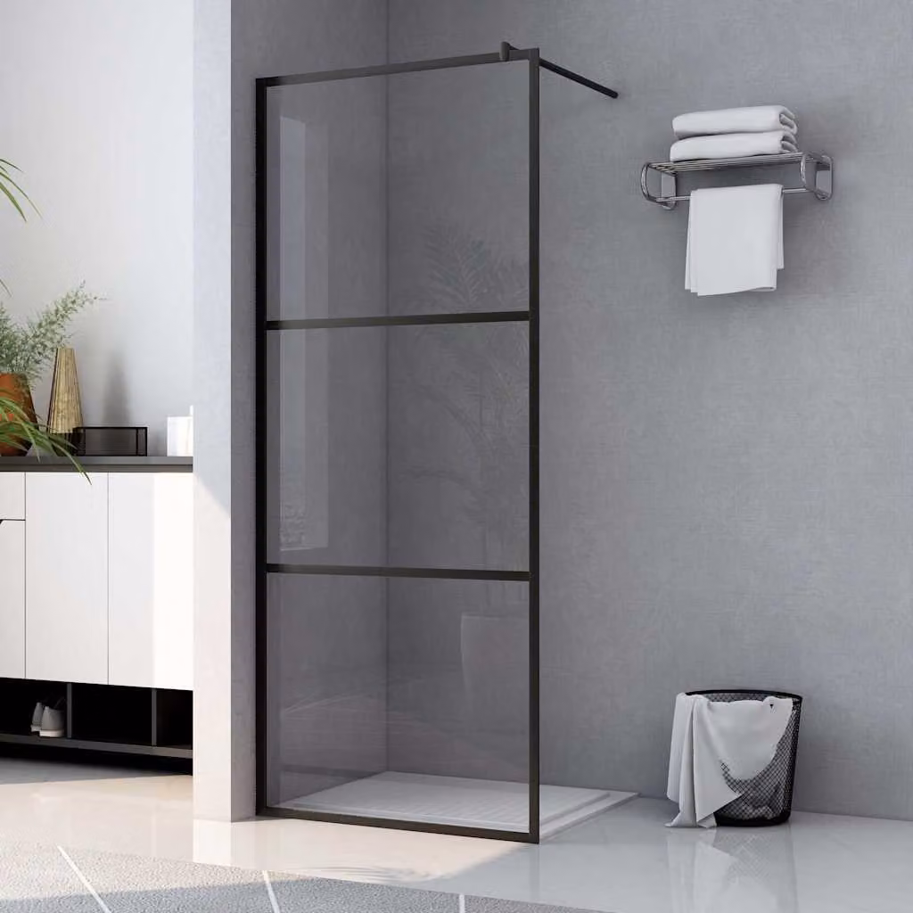 Parete Doccia Walk-in vidaXL in Vetro Trasparente ESG con Profilo Nero L: 90 cm, H: 195 cm – 1