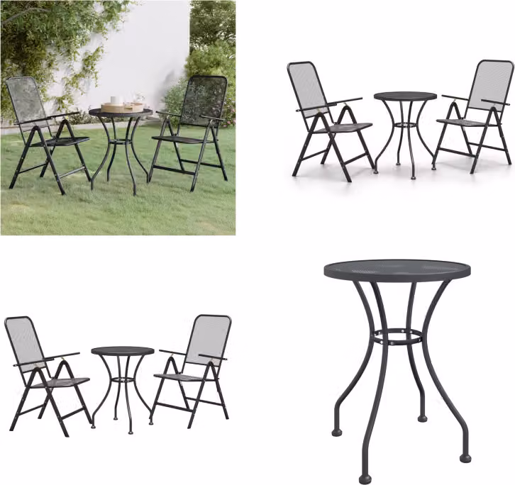 vidaXL Set da pranzo da giardino 3 pezzi in metallo espanso antracite - Set da pranzo da giardino - Set da pranzo - Set da pranzo da esterno