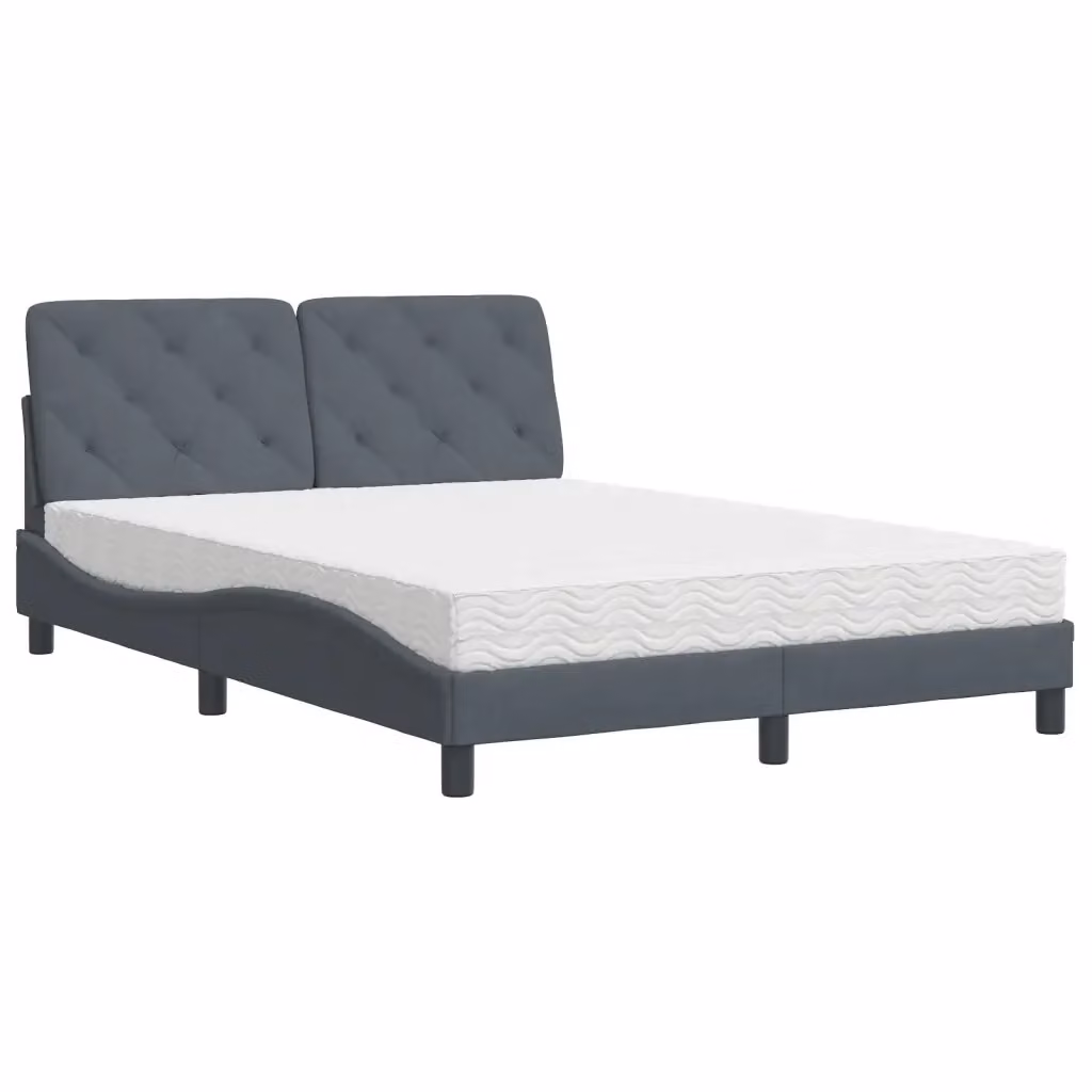 Letto moderno vidaXL in velluto grigio con materasso in schiuma L/P: 140 x 200 cm – 2