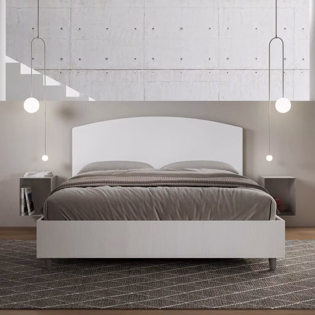 Letto Matrimoniale con Contenitore a Alzata Giordanoshop, Struttura Bianco Frassico e Testata in Similpelle, L/P: 160 x 200 cm – 2