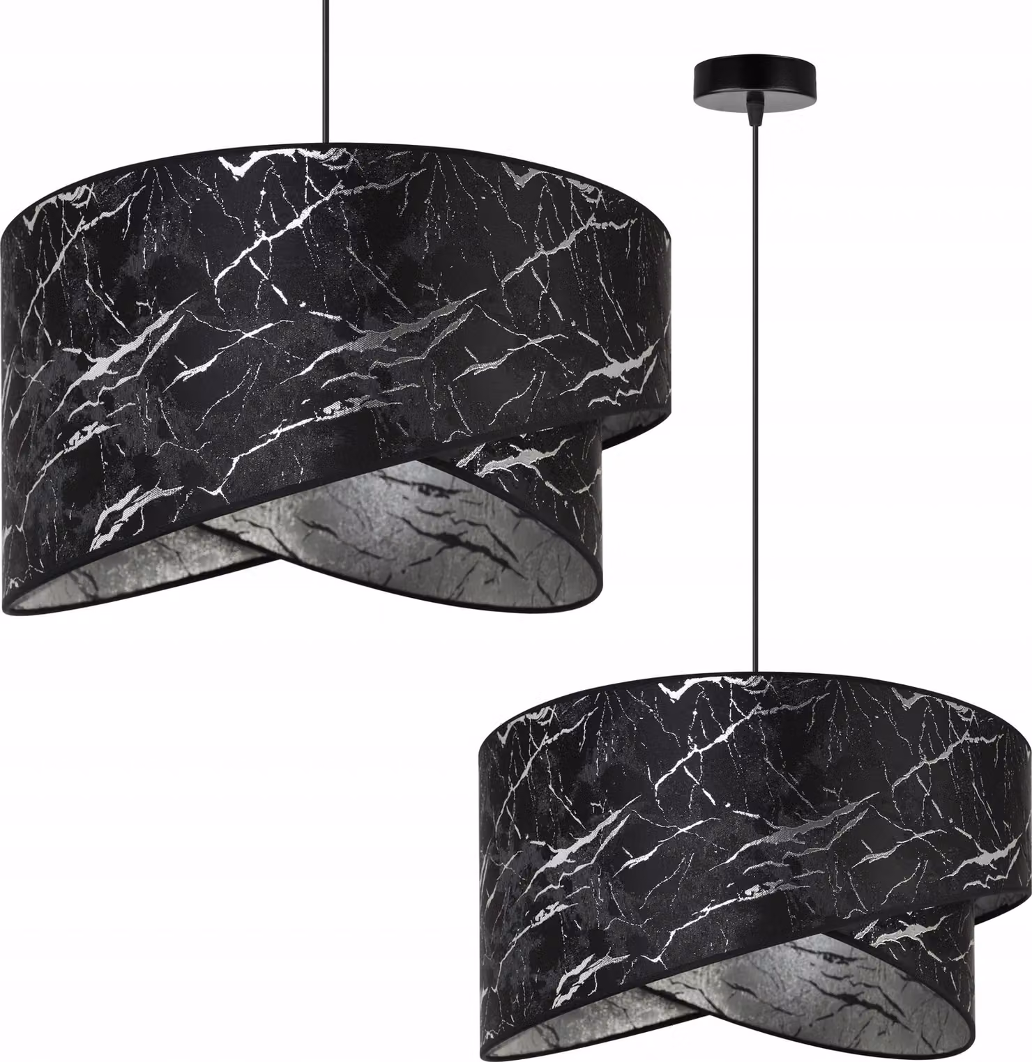 Light-Home Milan lampada a sospensione con paralume - Lampada da soffitto industriale - Lampada a sospensione in metallo con paralume in velluto - Nero e argento