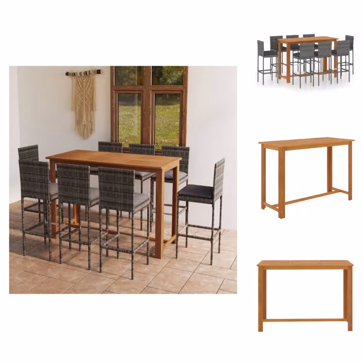 vidaXL Set bar da giardino 9 pezzi con cuscini grigio - Set di mobili da giardino