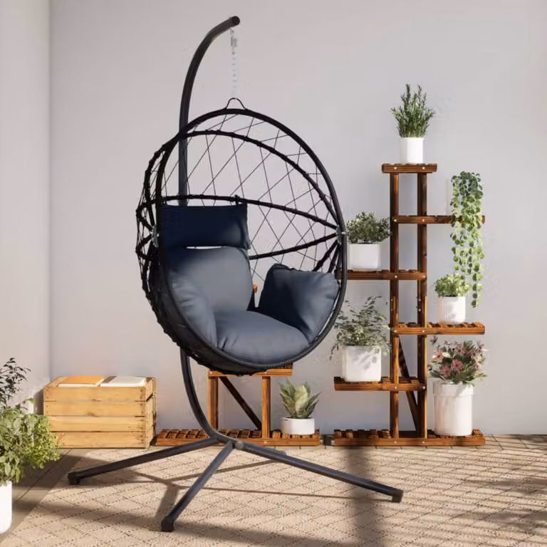 Sedia a uovo sospesa vidaXL con supporto in acciaio antracite e polyrattan con cuscini inclusi