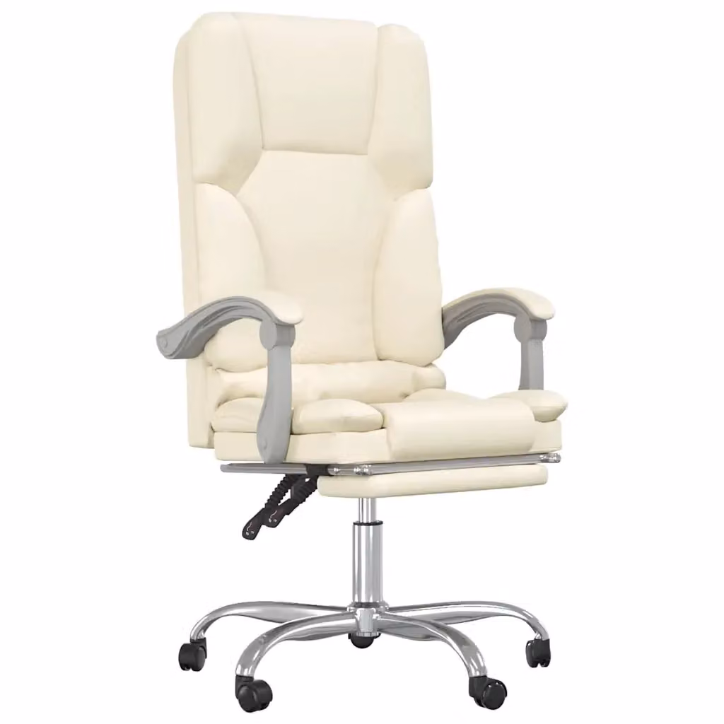 Poltrona da Ufficio Executive Reclinabile e Massaggiante in Similpelle Beige con Poggiatesta e Ruote – 2