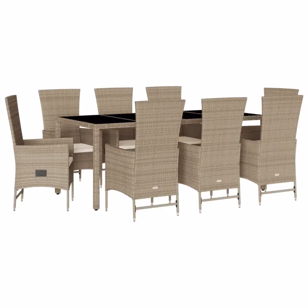 Set da pranzo da giardino vidaXL in polyrattan con cuscini beige e tavolo in vetro nero 9 pz – 2