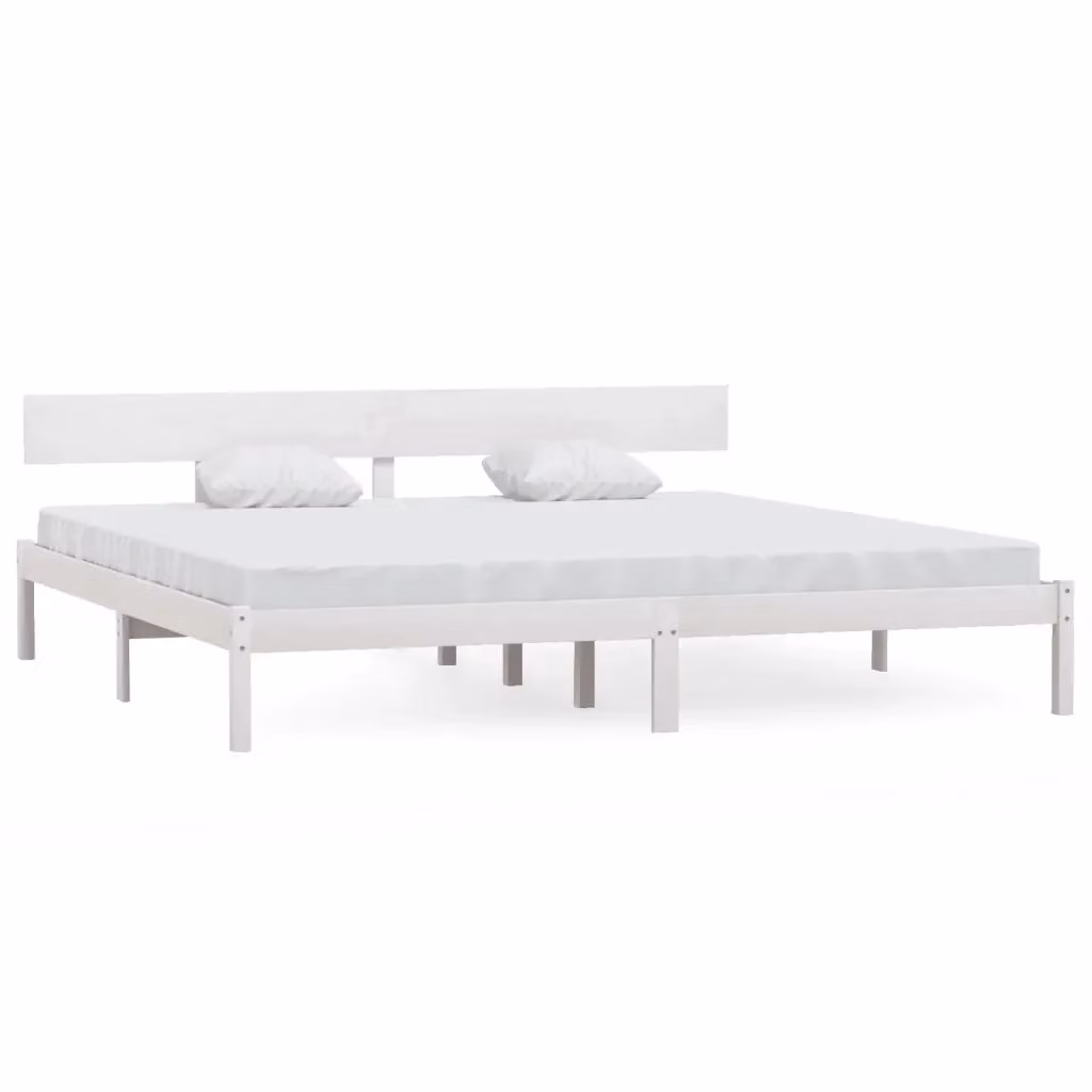 vidaXL Giroletto Super King in Legno Massello di Pino Bianco L: 180 cm, P: 200 cm – 2