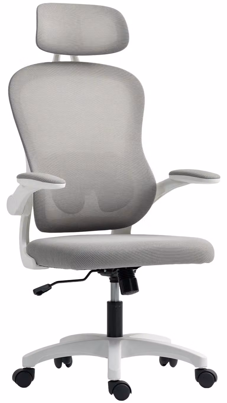 Sedia da ufficio ergonomica - Modello 921-879V00GY - Schienale a rete - Braccioli regolabili in altezza - Regolabile in altezza - Girevole - Dotata di rotelle - Grigia