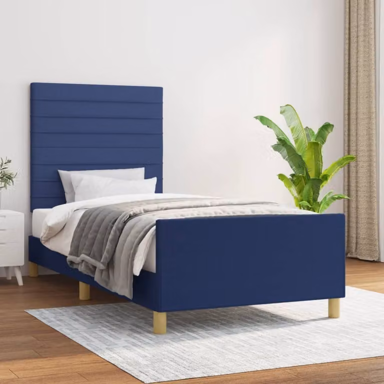 The Living Store Struttura letto con testiera blu 100x200 cm in tessuto