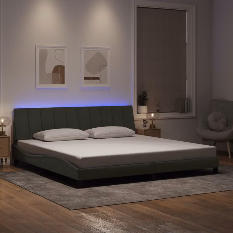 vidaXL Giroletto Hanko in Velluto Grigio Chiaro con LED e Porte USB, L/P/H: 205 x 200 x 74,5 cm