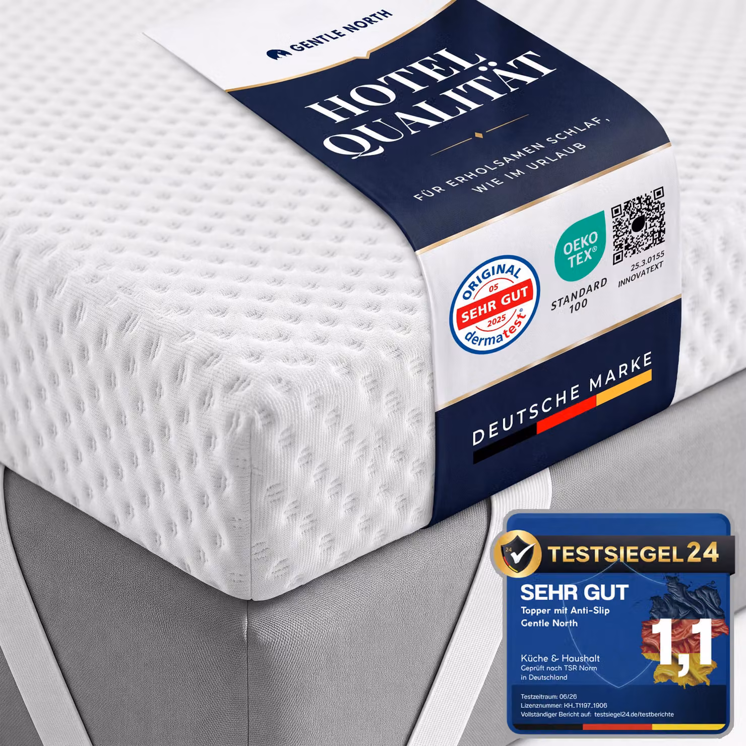Topper per materasso 140×200 cm - Strato in gel memory e comfort H2/H3 - Rivestimento traspirante e lavabile per un sonno morbido e confortevole
