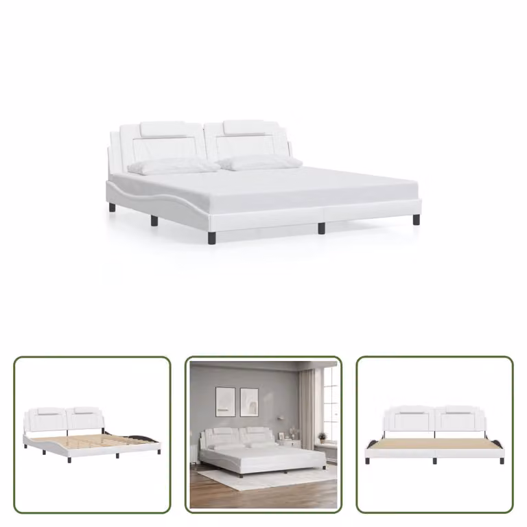 The Living Store Struttura letto con testiera bianca 200x200 cm in ecopelle