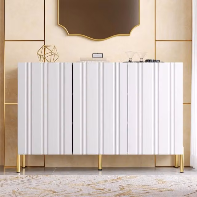 Mobile contenitore a 3 ante senza maniglie con ripiani regolabili e chiusura ammortizzata, bianco, 120 × 35,5 × 80 cm