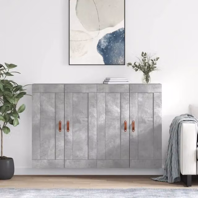 Set di 2 armadietti da parete vidaXL in legno multistrato, colore grigio cemento, stile industrial con ante a battente