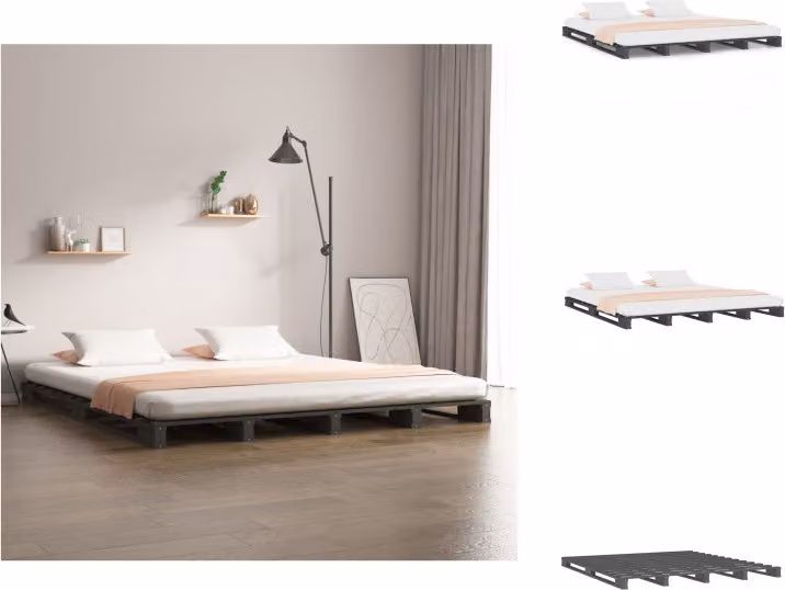 vidaXL Letto a pallet grigio 140x190 cm in legno di pino massiccio - Letti e strutture letto
