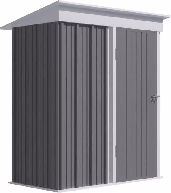 Casetta da Giardino Porta Attrezzi 161x95x163/181cm in Acciaio con Porta Bloccabile Grigio